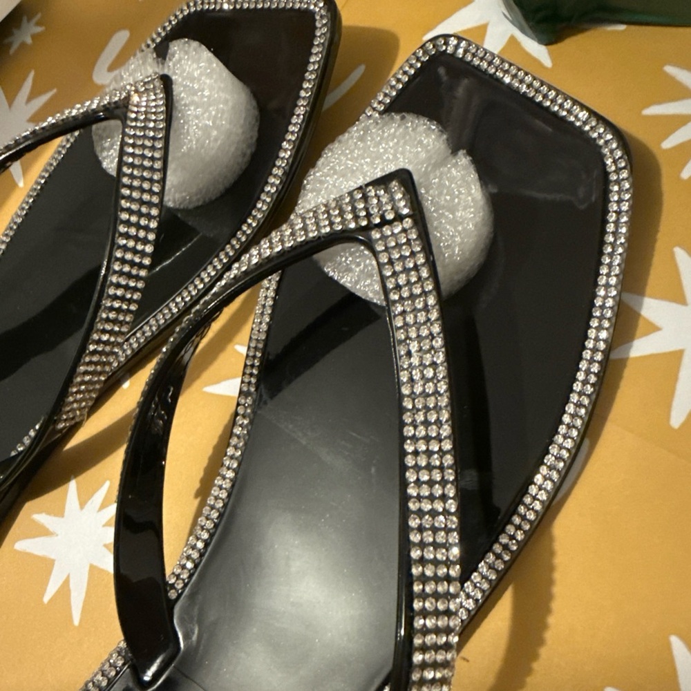 Lauren Lorraine Black Sandals with Sparkling Rhinestones